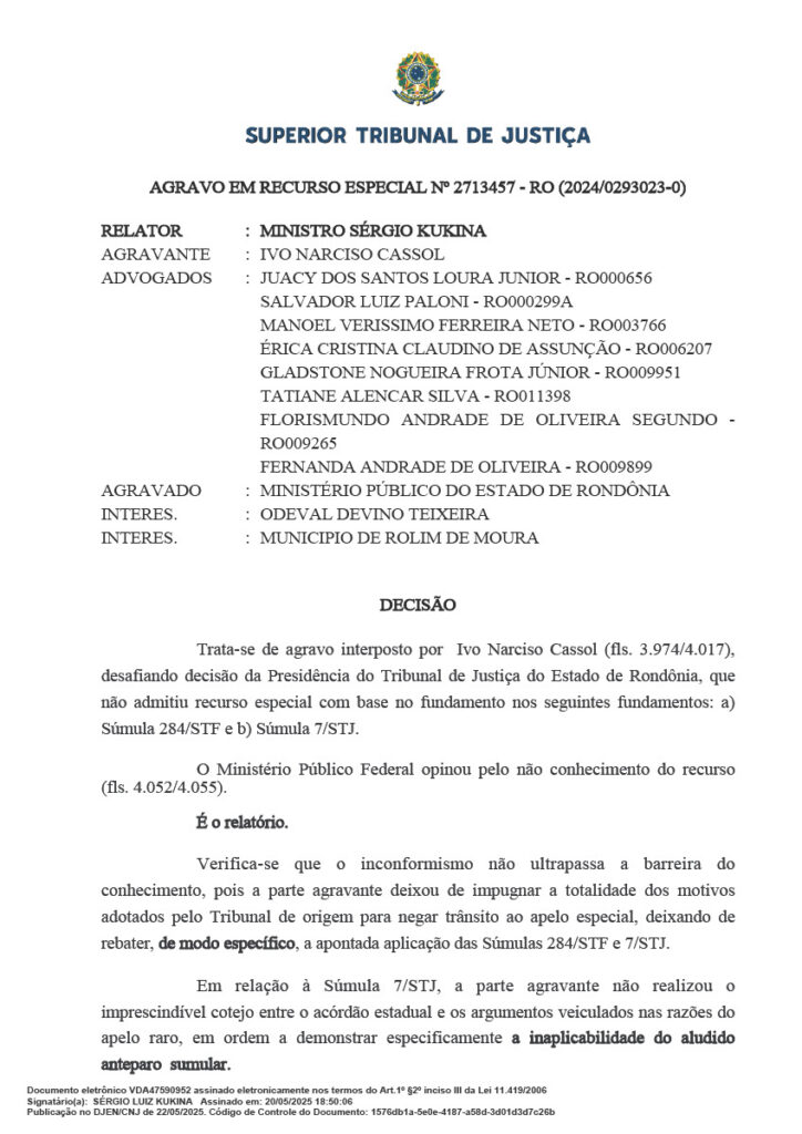 STJ-724x1024 STJ Nega Recurso e Mantém Inelegibilidade de Ivo Cassol; Fim de Esperanças para Campanha em 2026
